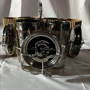 Vintage Queens Komiko Silver High Ball Set with Coasters and Caddy